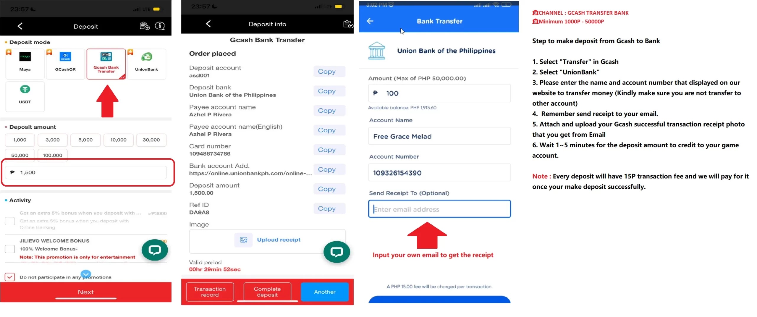 Deposit via bank transfer